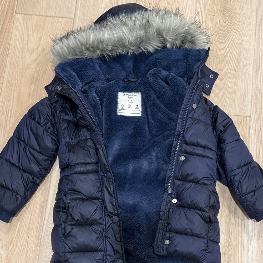 Abercrombie Kids Dark Blue warmest Puffer Coat with Faux Fur Trim